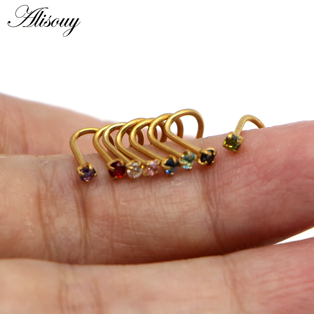 

Alisouy 1PCS Stainless Steel Piercings Nose rings Earring Piercing with Tiny round crystal Earrings studs Body Jewelry 0.8mm