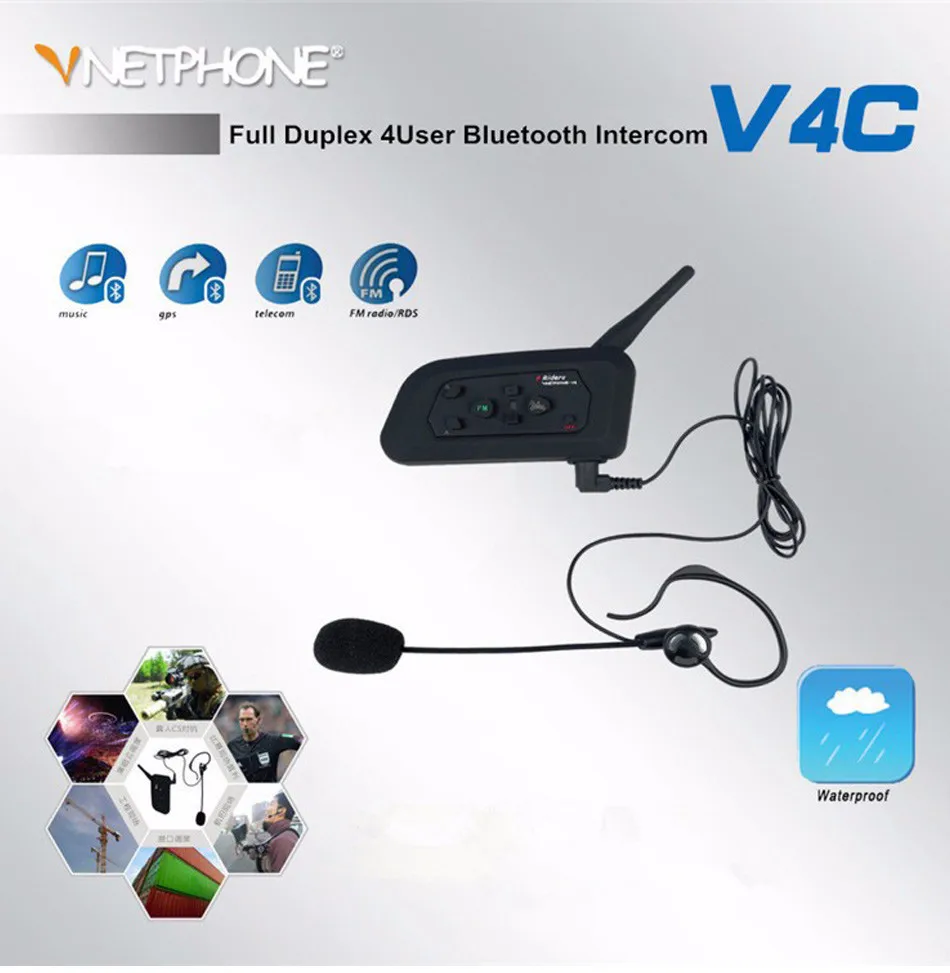 Football Referee Intercom BT Headset 4 Communicators 1200M Full Duplex Bluetooth Interphone V4C Ear Headphone Walkie Talkie 1PCS01