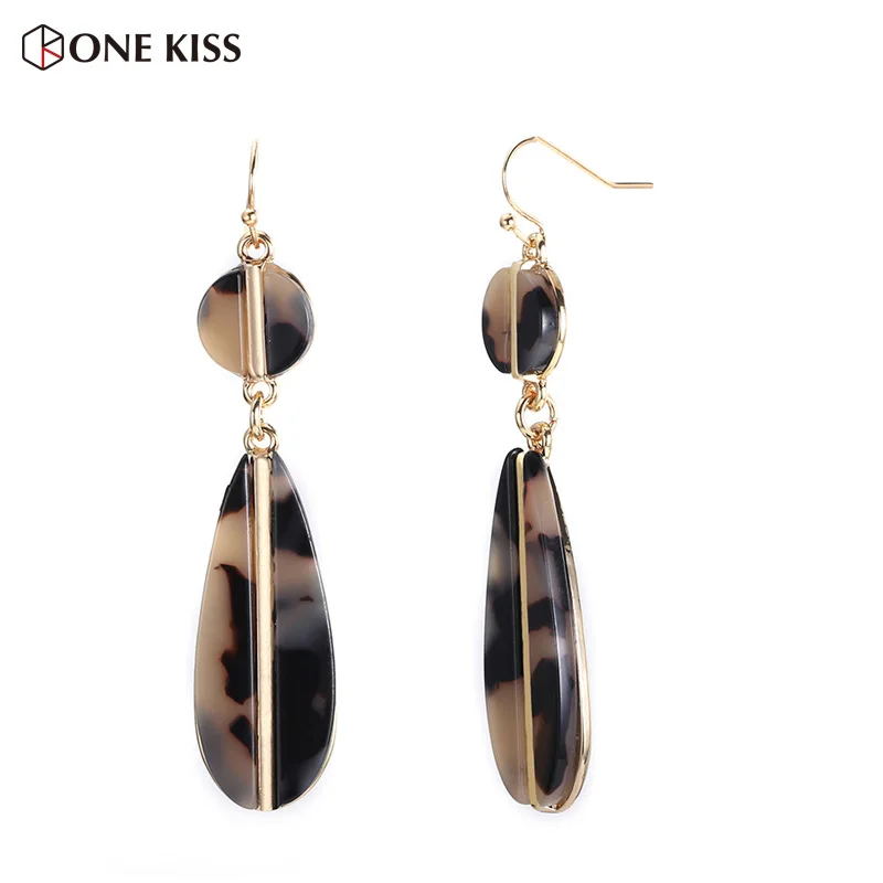 

Fashion Simple Charm Acrylic Tortoiseshell Long Drop Earring for Women Trendy Metal Statement Dangle Earring Female Jewelry Gift