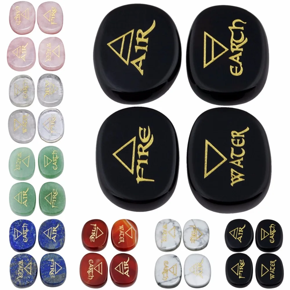 

TUMBEELLUWA Crystal Engraved Triangle Symbol Palm Stone Metaphysical Healing Chakra Reiki Balancing,Set of 4