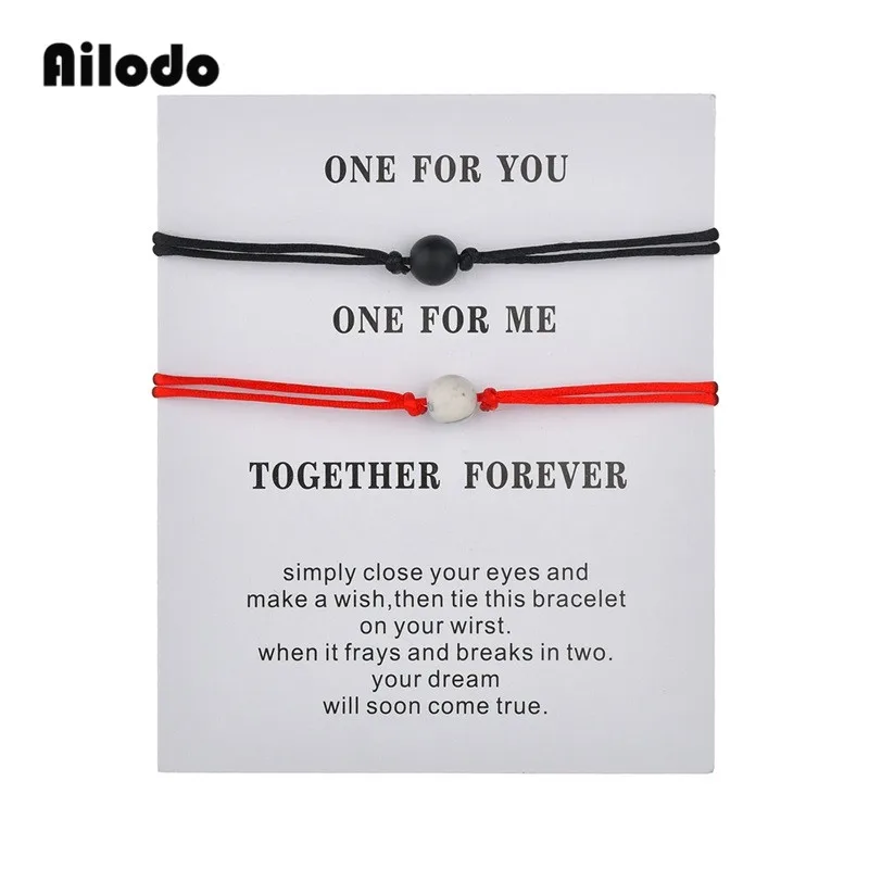 

Ailodo 2Pcs/Set Natural Lava Stone Bead Bracelet Red String Couple Bracelets For Men Women Best Friend Wish Jewelry Gift LD119