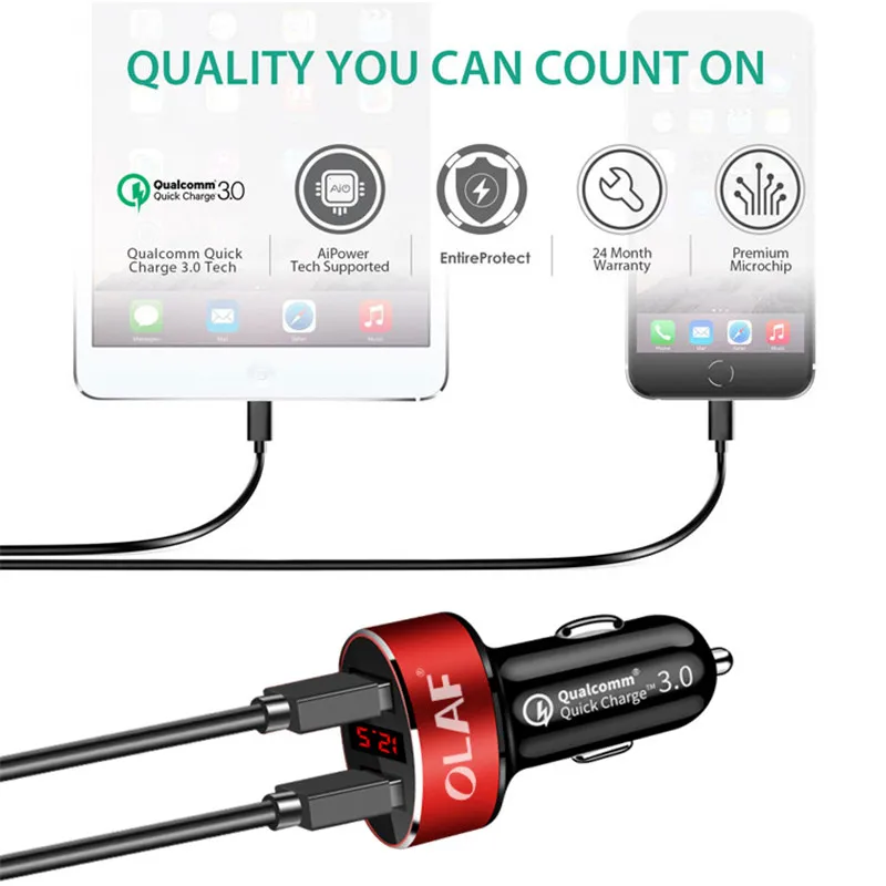 OLAF Dual USB Car Charger For iPhone X 8 7 Plus Digital LED Display 5V 3.1A Aluminium Alloy Fast Charging Adapter For Samsung S9 (4)