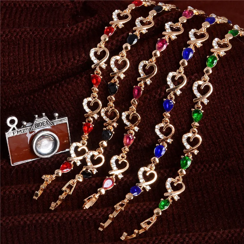 MISANANRYNE 5 цветов красивый браслет для женщин Разноцветные Австрийские кристаллы Мода Сердце браслет-цепочка