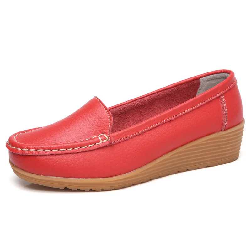 Г., новые модные женские туфли на плоской подошве туфли-оксфорды без застежки с круглым носком на танкетке женская повседневная обувь на платформе - Цвет: Red
