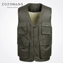 2017 Zozowang new loose solid brushed v-neck fashion Single Breasted casual keep warm autumn waist coat men Dark gray plus size 