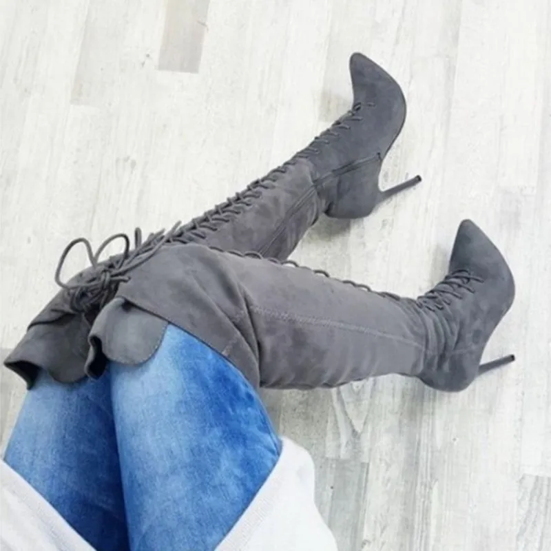 Botas Chaussures Lacets Botines Pointu Croix Picture Longues Bottes As Talon Haute Genou Sur Le Bout Picture Hiver Mujer Femme Automne as À Sexy liés rZpwUr7q