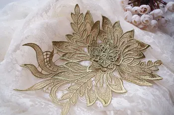 

metallic gold lace applique, golden peony lace applique, 3D floral applique 10 pcs