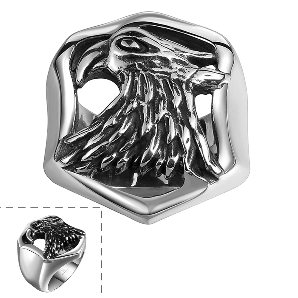 

Fashion Titanium Steel Black Color Animal Eagle Wide Soldier Rings For Men Trendy Punk Rock Biker Hiphop Man Boys Gifts Jewelry
