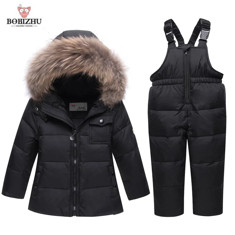 Toddler Boys Girls Fur Collar Hooded Down Jacket Coat Windproof Snowsuit Outerwear