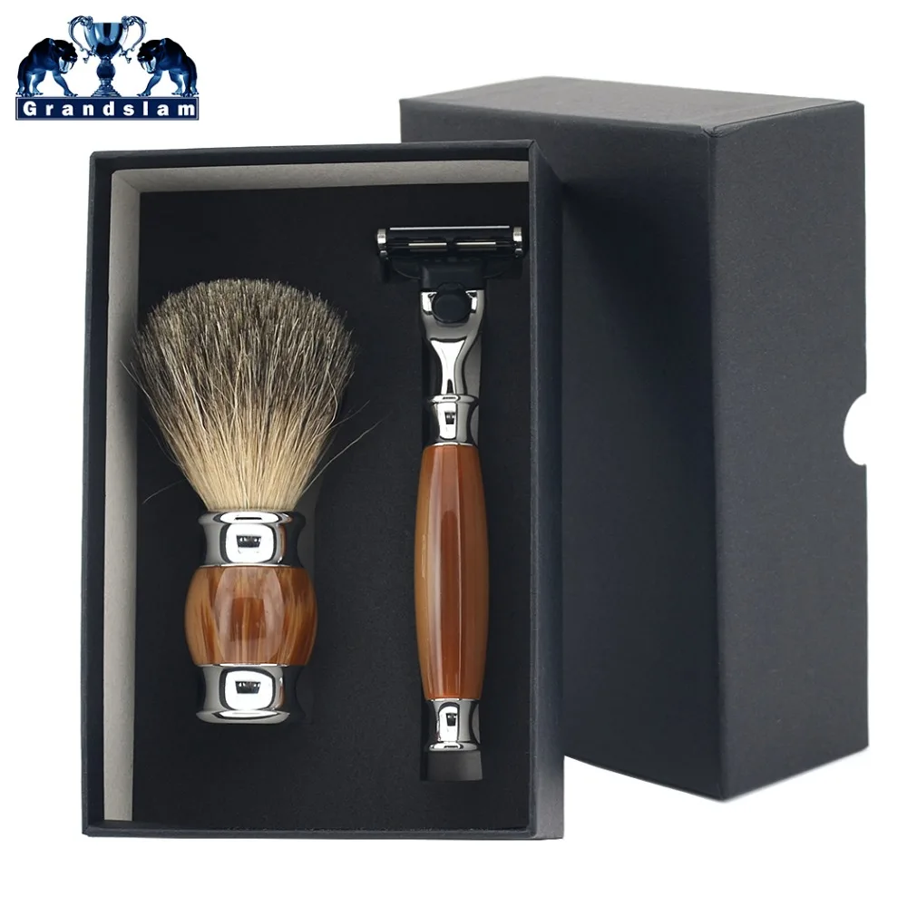 

Grandslam Man Shaving Razor Kit Mach3 Razors Refills Safety Razor + Pure Badger Shaving Brush Shave Beard Gift Set