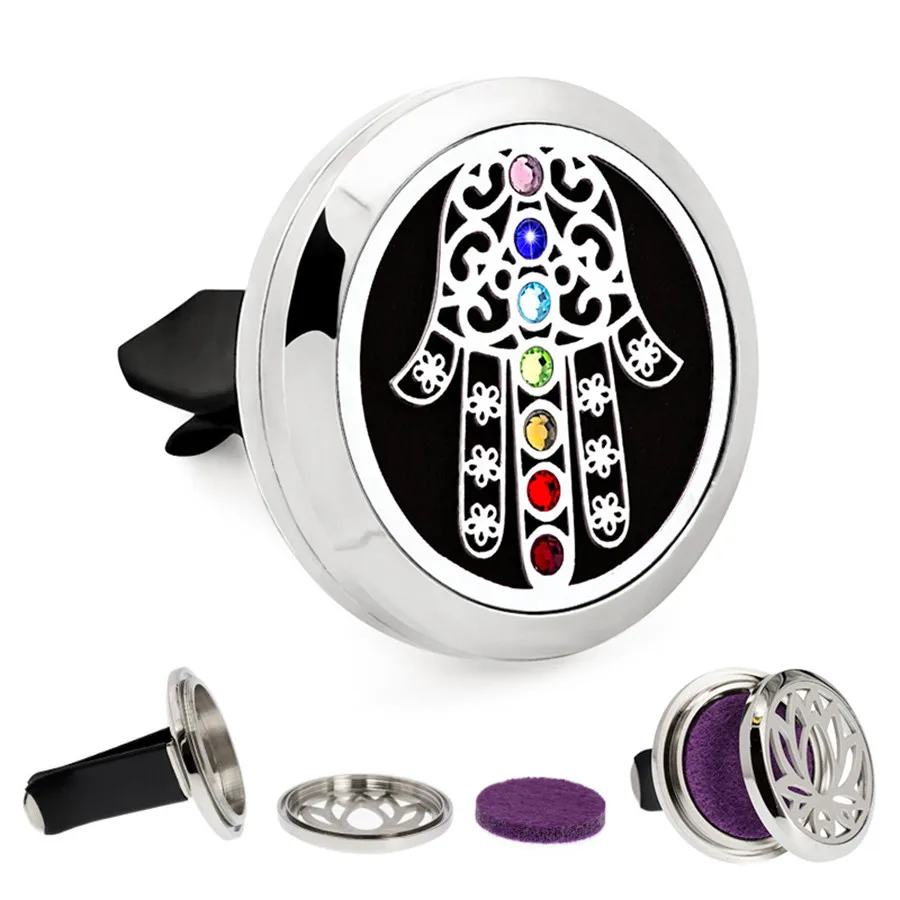 

1pc Colorful crystal bling Twist screw Car Diffuser Locket Vent Clip 316 L Stainless Steel locket 10 Pads as gift drop shipping