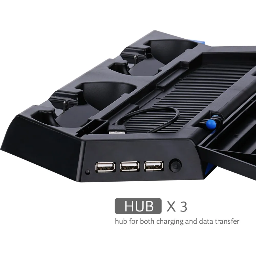 Vertical Stand &Cooling Fan,Game Holder Dual Charging Station with USB HUB & Disc Storge Manager for PS4 DualShock 4 Controllers