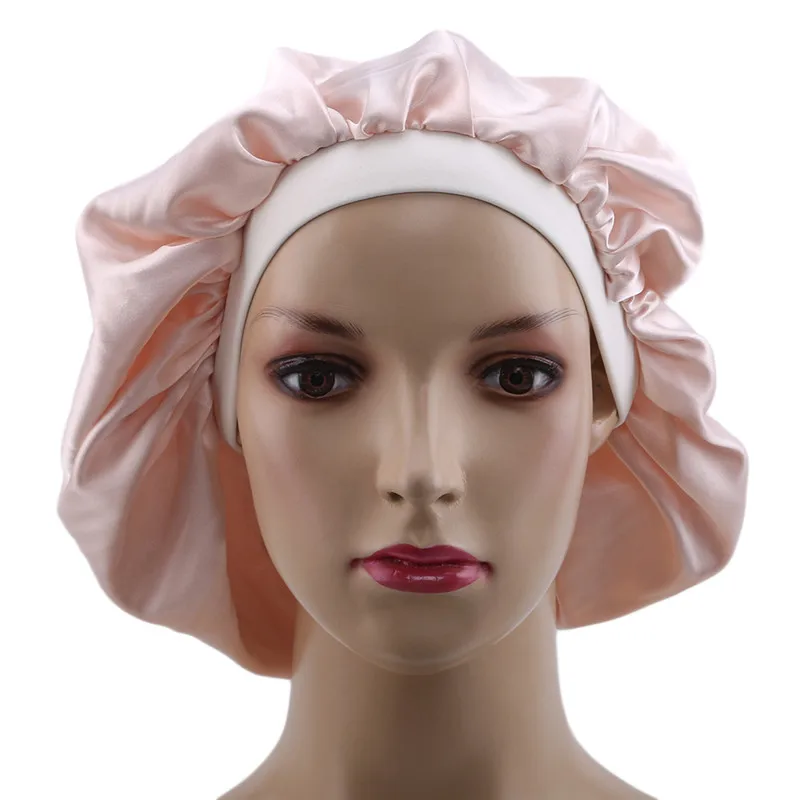 

1PC Women Wide Band Satin Silk Bonnet Cap Comfortable Night Sleep Cap Ladies Soft Silk Long Hair Care Bonnet Headwrap
