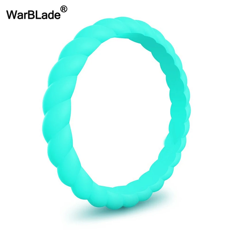 3mm Thin Braided Silicone Ring Fashion Sports Hypoallergenic Crossfit Flexible Woven Rubber Finger Ring For Women Wedding Rings 