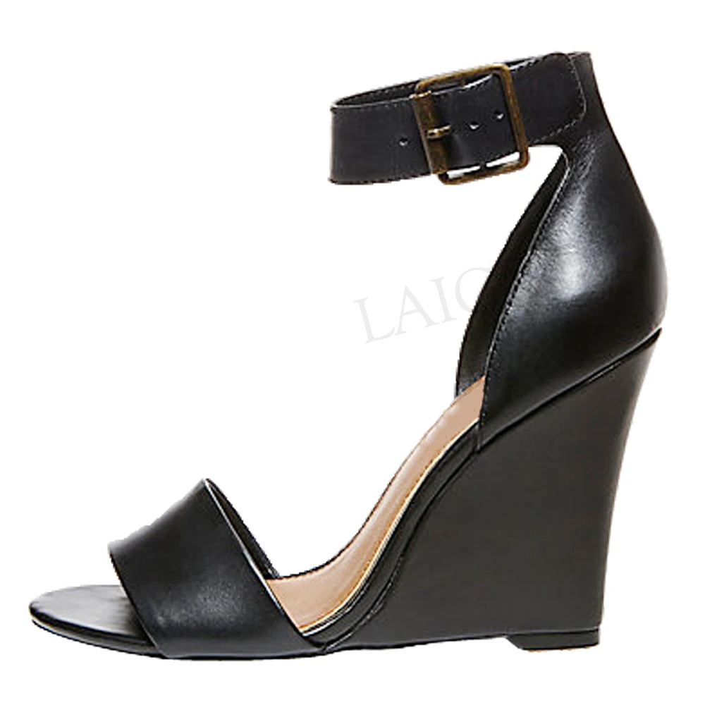 

LAIGZEM Women Sandals Open Toe Wedge Heels Sandals Pumps Shoes Woman Summer Party Evening Clubs Sandalia Zapato Big Size 34-47