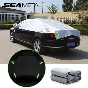 

Car Covers Reflective Strip Warning Auto Waterproof Sun Proof Shade Outdoor Half Cars Cover Rain Protector Covers Car Styling