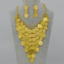 45 CM + 5 CM/Moneda de Oro Collar Pendiente de Las Mujeres, de Metal Coin Collares Grandes de África Joyería Etíope Oro Suerte Regalo #054206