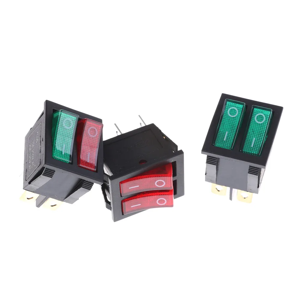 3 Pcs Square Rocker Switch ON-Off Boat Rocker Switch 4 Pin Green Light With Waterproof Cover Dps Ac 250v 16a 125v 20a For Electrical Machine Products