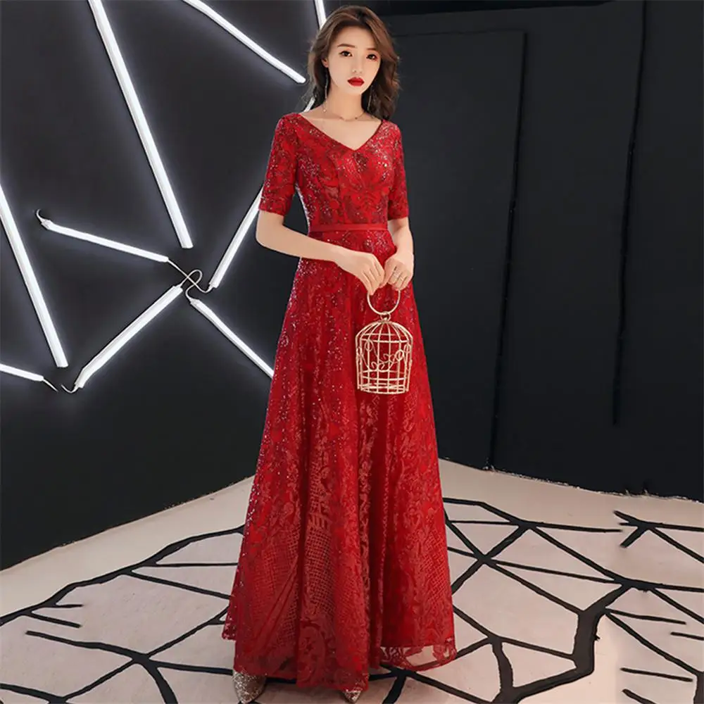 Блестящее Сетчатое платье для женщин Qipao перспективное вечернее платье сексуальное шикарное изысканное китайское выпускное платье с коротким рукавом Cheongsam - Цвет: Red2
