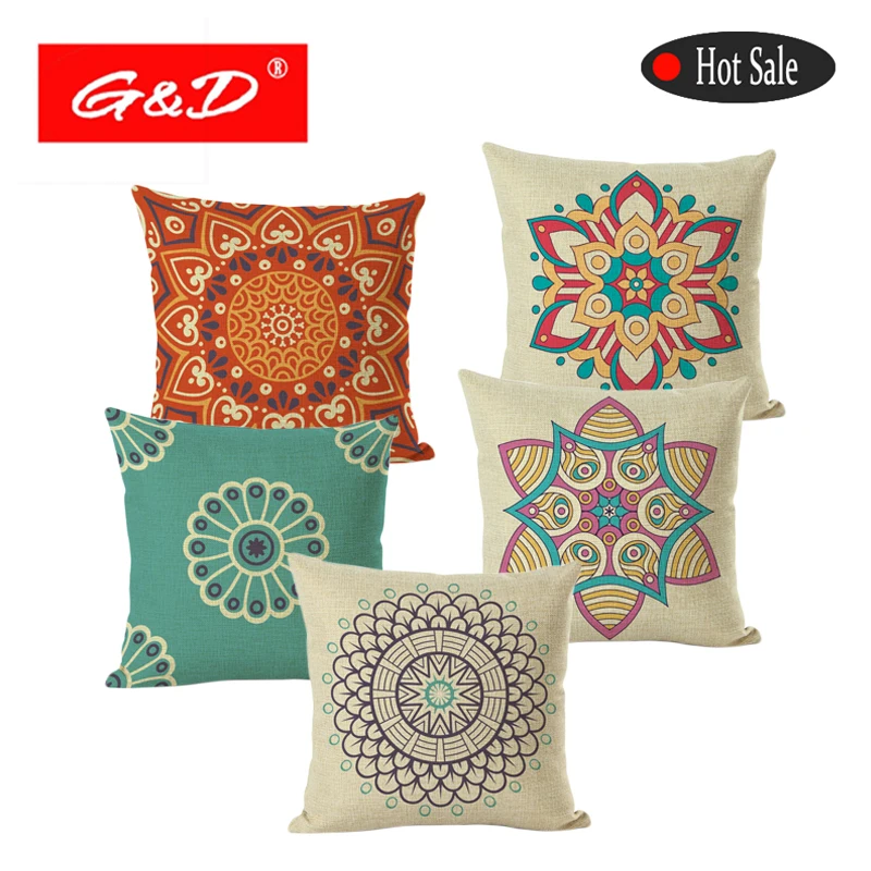 

Bohemian Style Cushion Covers Mandala Geometric Printed Living Room Sofa Seat Decorative Pillow Cover Capa De Almofada