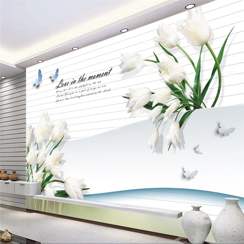 

beibehang Wallpaper Mural Sticker Stereo Flower White Lily 3D TV Wall papel de parede 3d para sala atacado wall paper