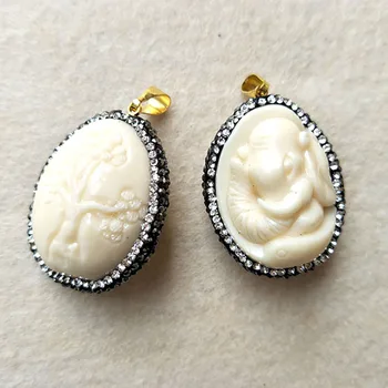 

Wholesale 5 pcs oval ivory elephant Resin Pendant,with rhinestone crystal Charm for DIY jewelry necklace making PD208