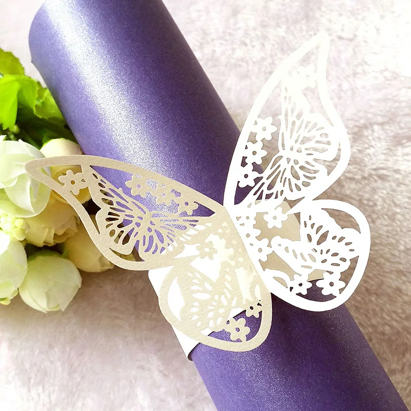 Творческий 50 шт./лот бабочка стиль лазерная резка кольцо для бумажных салфеток свадебный отель банкет церемония украшение стола Shinne бумага 40 - Цвет: A