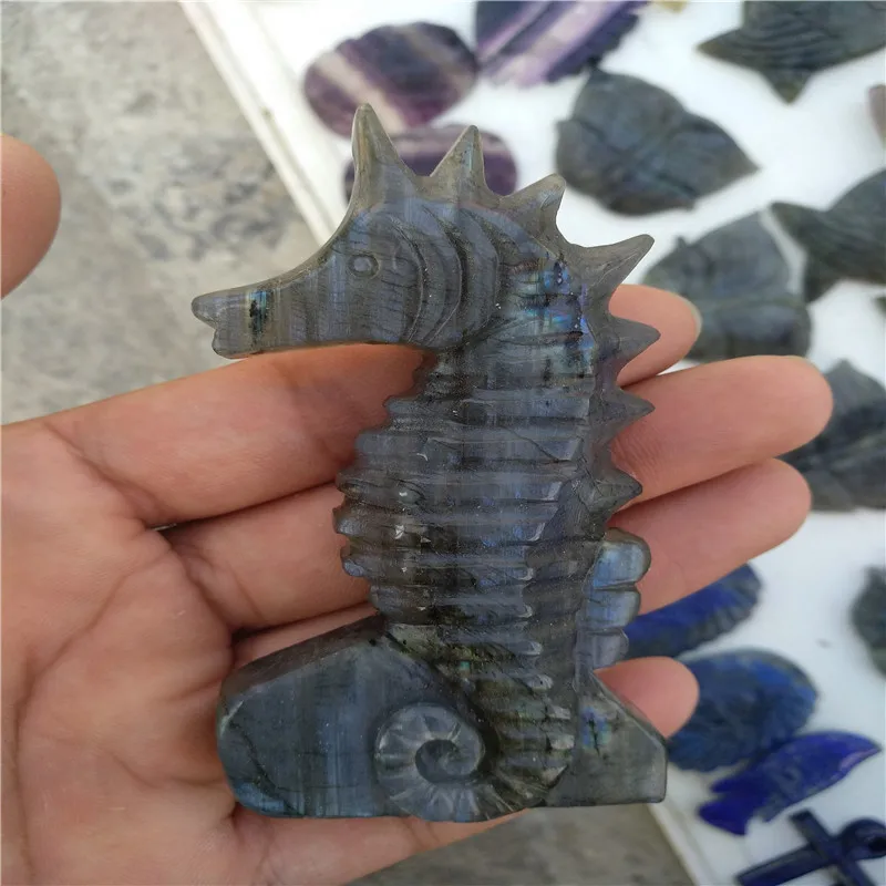 2-дюймовый красивый морской конек резные вручную из натуральных Лабрадор камень