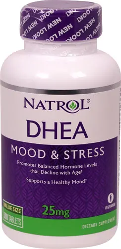 Цвет: желтый Natrol DHEA настроение и стресс-25 мг-300 таблетки Новая версия - Цвет: Цвет: желтый