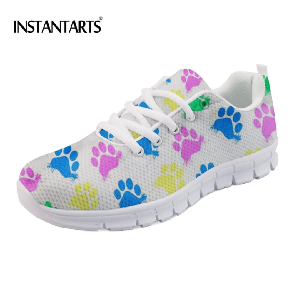 

INSTANTARTS Lovely Cat Paw Pattern Women's Flats Sneakers Casual Ladies Shoes Comfort Girls Fashion Round Toe Shoes Light Mesh