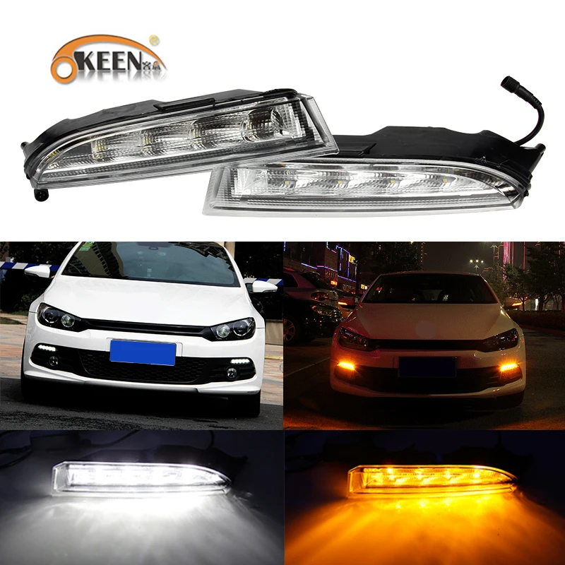 

OKEEN 2pcs 12V DRL For Volkswagen VW Scirocco R 2010 2011 2012 2013 2014 LED Daytime Running Light White Turn Signal Light Amber