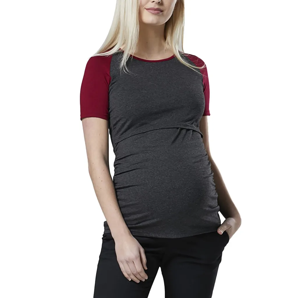 Vetement femme, женские топы для беременных с коротким рукавом и блузки, одежда, Лоскутные Топы, женская короткая футболка, ropa mujer