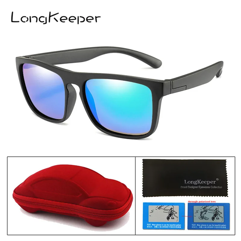 TR90 квадратные поляризованные солнцезащитные очки для детей Детские Силиконовые зеркальные линзы солнцезащитных очков с чехлом для маленьких мальчиков и девочек Gafas de sol UV400 - Цвет линз: blackgreen red case