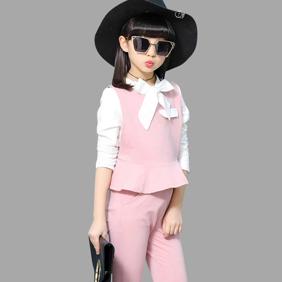 

Girls Clothes Set Spring Autumn Shirt + Vest + Pants 3 PCS Suits For 10 14 12 Years Girls Cotton Kids Girls School Clothes