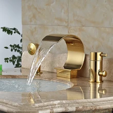 Brass Golden Deck Mount Bathtub Faucet Side Install Tub Filler Single Handle with Hand Shower Sprayer