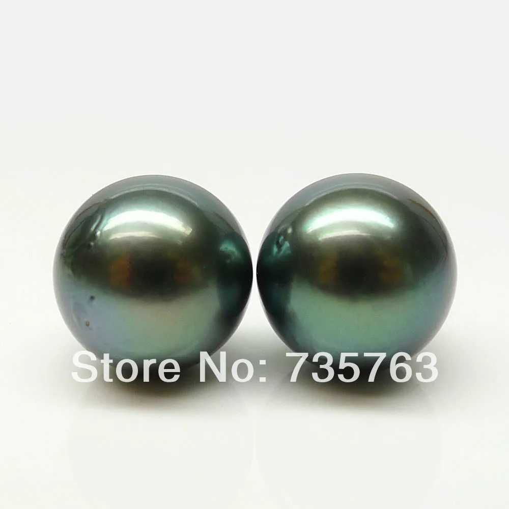 

Free shipping xiuli 000460 BEAUTIFUL!BLACK GREEN ROUND!2PS 11.8MM GENUINE TAHITIAN PEARL
