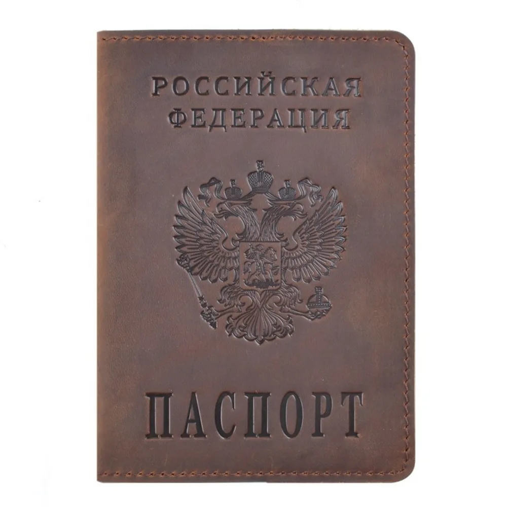 Genuine Leather Passport Cover Designed for Russian Federation Crazy Horse Leather Card Holder Business Travel Passport Case Genuine Leather Passport Cover Designed for Russian Federation Crazy Horse Leather Card Holder Business Travel Passport Case