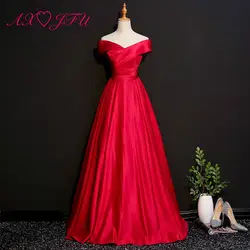 AXJFU принцесса Лодка шеи вина Красная атласная Длинные роскошное вечернее платье винтажные красные вечерние stage на шнуровке вечернее платье