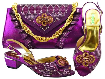 

New Gold Color Italian Shoes And Bags To Match Hot Selling Summer PU Heel Shoes And Bag Set For Party Purple color shoes MM1070