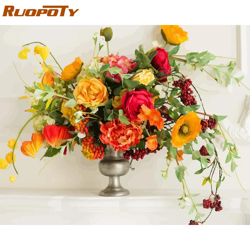 RUOPOTY рамка 60x75 см цветы Diy Краска по номерам набор акриловая краска Настенная