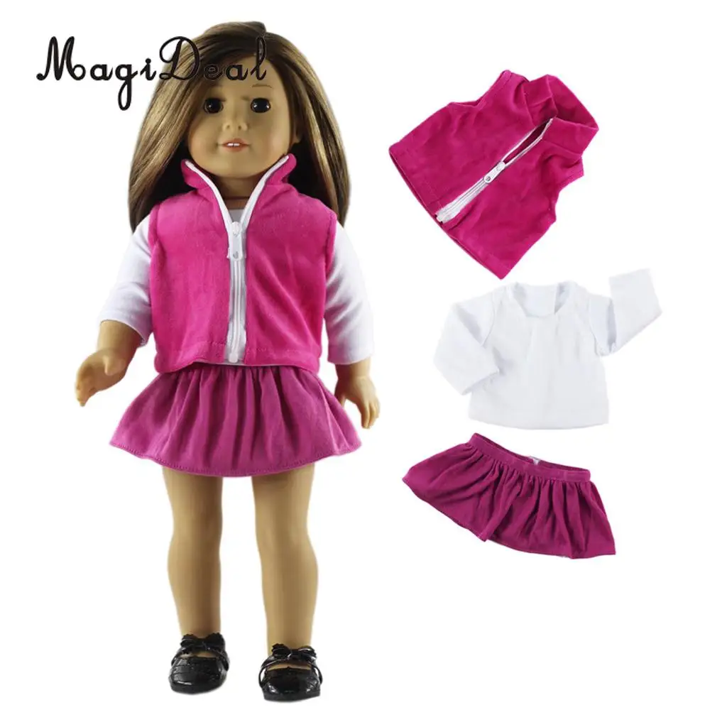 Suit of Fairy T-Shirt Zip-up Coat Tops Outfit Pleated Dress Clothes for 18''     Doll Costumes