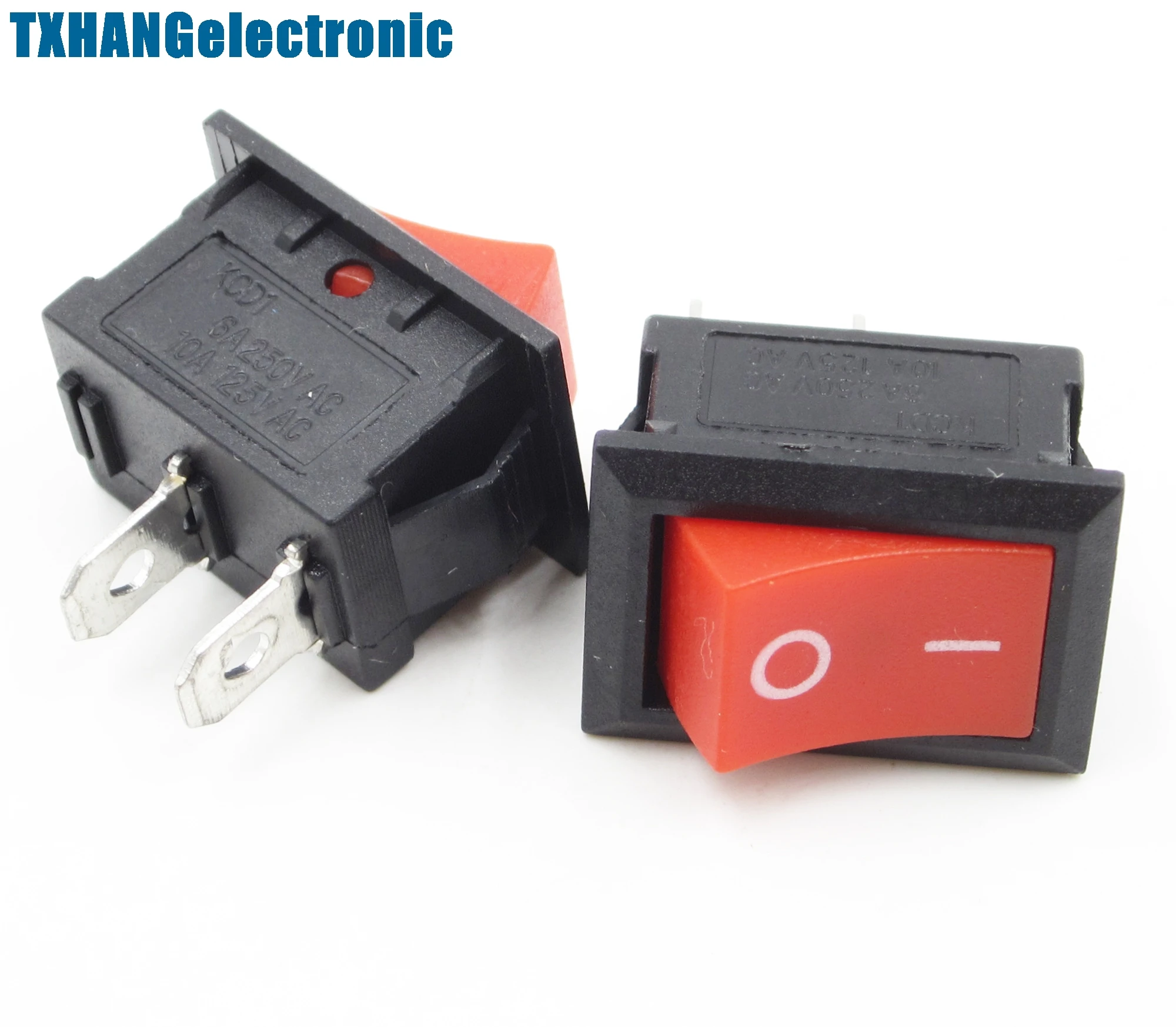 5Pcs Red Rocker Switch 2 Pin KCD1 101 250V 6A Boatlike Switchin