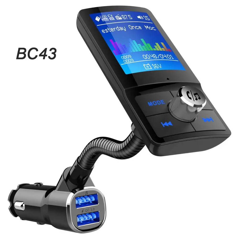 JINSERTA беспроводной громкой связи Автомобильный MP3-плеер Bluetooth fm-передатчик QC3.0 автомобильное зарядное устройство Поддержка Siri USB Flash TF карта воспроизведения музыки - Название цвета: BC43