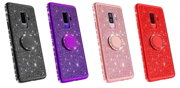 

200pcs 3D Diamond 360 Degree Rotating Ring Holder Plating Soft TPU Glitter Bling Case For Samsung Note 9 8 S7 S8 S9 Plus