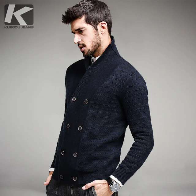 2017 Spring Mens Fashion Sweaters 100% Cotton Striped Blue