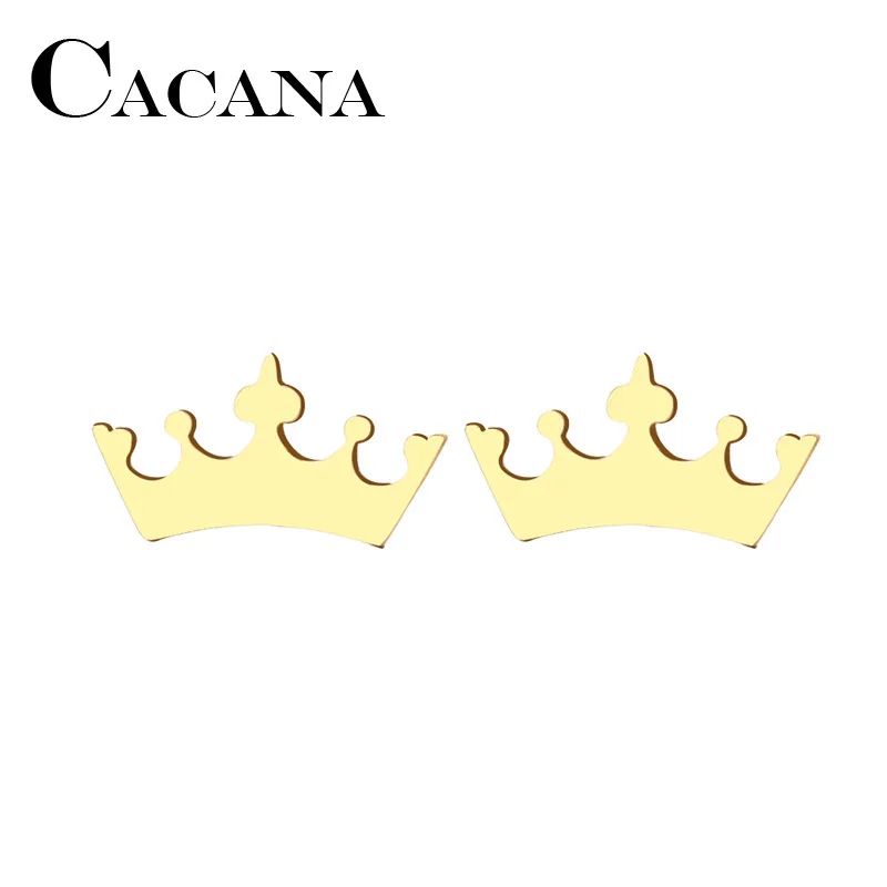CACANA Stainless Steel Stud Earring For Women Man Cartoon Crown Gold And Silver Color Lover's Engagement Jewelry Drop Shipping