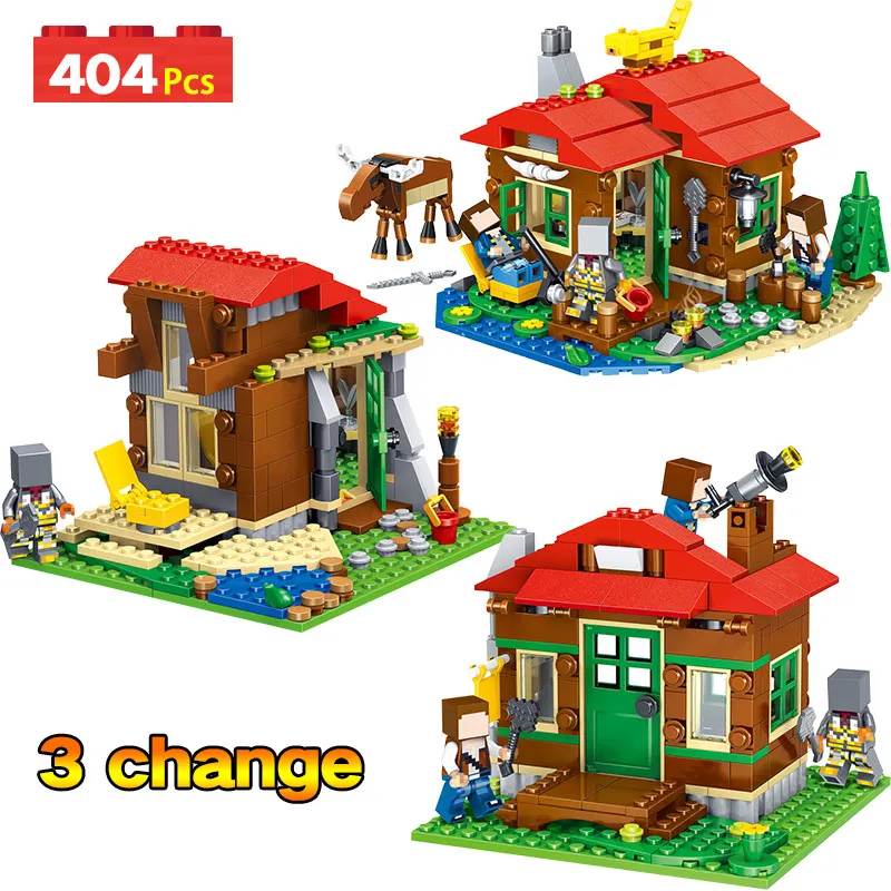 

404PCS 3 kinds Transform Lake house Building Blocks Compatible Legoingly Minecrafted Bricks set Figures Toys For children