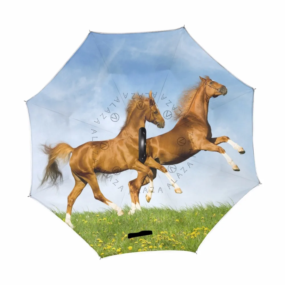 Horse Reverse Umbrella Double Layer Pongee Fabric Adults Umbrellas C