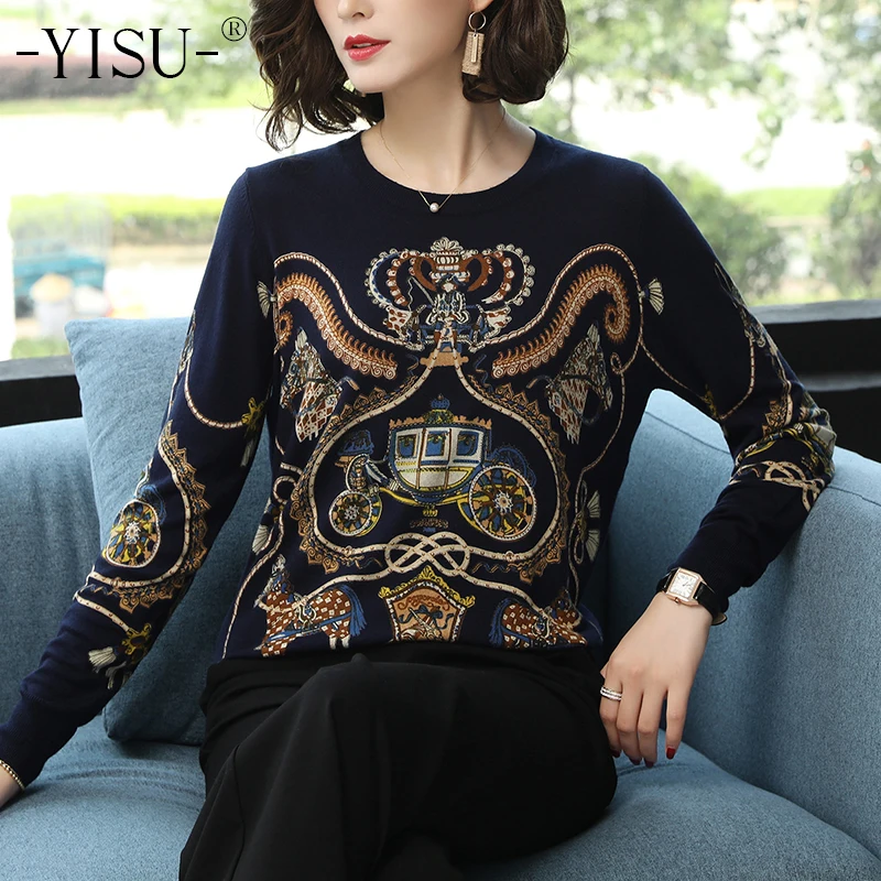 

YISU Sweater Women Top Lovely pumpkin car Print Knitted Sweater 2019 spring Autumn Casual Loose Fashion Pullover Women Jumper