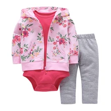 2018 Hot Sale Bebê Roupas 3 peças Casaco + body + pant Set Bebê Menino Meninas Terno de Lã de Bebes Meninos primavera Outono Roupa Dos Miúdos